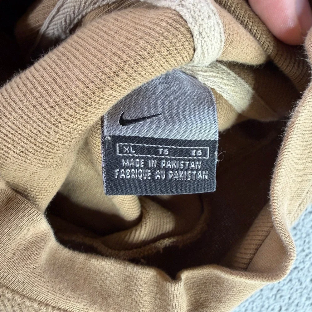 Vintage Nike Hoodie Mens XL Tan Brown Grey Tag Side Zip Pullover Y2K‎